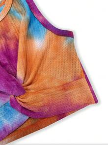 Tween Girl Tie-Dye Sleeveless Shorts Set, Minimalist & Fashionable - Orange - View 5