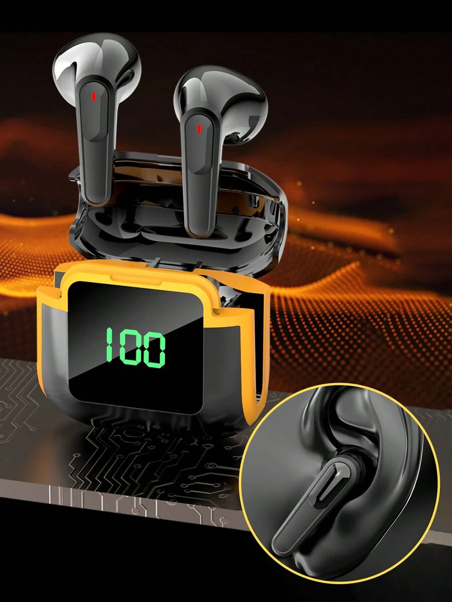 1 pieza Auriculares inalámbricos verdaderos negros, conexión automática y pantalla digital - Negro - Ver 1