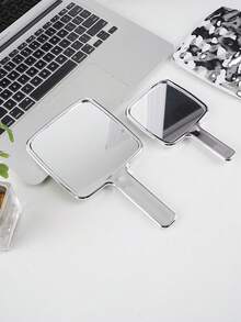 Vintage Handheld Makeup Mirror For Women Portable Carry-On Compact Mirror With Handle For Makeup Touch- - White - View 3