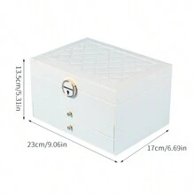 1pc Black Jewelry Storage Box, Quilted Pattern Multi-layer Metal Lock Ring Storage Box For Home - Black - View 13