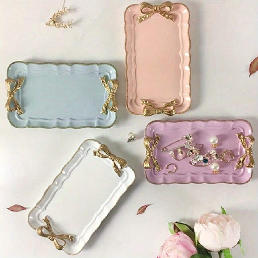 1pc Bow Tray Fruit Dessert Plate Cake Tray Jewelry Storage Dessert Tray