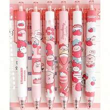 6pcs 0.5mm Sweet Strawberry Scented Retractable Ballpoint Pen, Push Click Ballpoint Pen, Highly Attractive Ins Cute Girl Press Pen, Student Black Quick-Drying Brush Pen For Writing And Drawing, Suitable For Daily Work, - Black - View 9