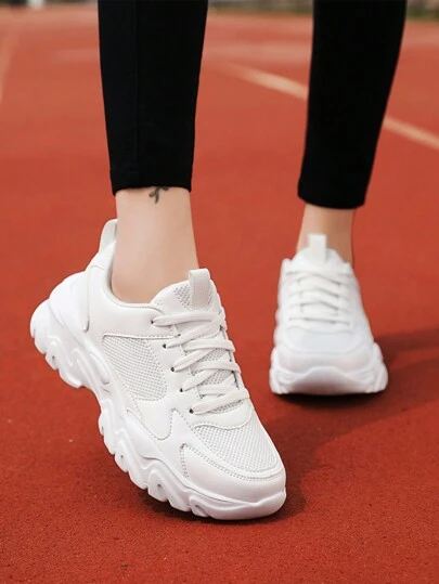 Women's Platform Walking Shoes Lightweight Breathable Flying Woven Mesh Upper Casual Jogging Shoes Ladies Tennis Shoes Workout Footwear Non-Slip Gym Sneakers For Women Retro Colorblock Stylish  Chunky Sneakers