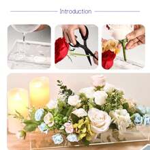 Clear Acrylic Flower Vase With Holes,Rectangular Floral Centerpieces For Dining Table,Long Vases For Flowers Modern Vase For Home Wedding Dining Table Decor