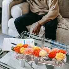 Clear Acrylic Flower Vase With Holes,Rectangular Floral Centerpieces For Dining Table,Long Vases For Flowers Modern Vase For Home Wedding Dining Table Decor