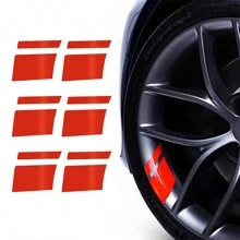 6Pcs Universal Car Wheel Rim Vinyl Stickers, Reflective Hash Mark Stripe Racing Wheel Hub Decals Wheel Decor - Multicolor - View 15