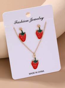 Bộ kết hợp bông tai vòng cổ hoa và trái cây 3 cái/bộ dành cho nữ để trang trí hàng ngày - Một cỡ - Xem 8