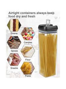 Recipientes herméticos para alimentos, 7 unidades de recipientes herméticos de plástico con tapa hermética, ideal para cereales, harina, azúcar, frutos secos, pasta - transparente - Ver 7