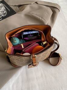 女士宽肩带水桶包，新款春夏时尚经典单肩包/斜挎包 - 棕色 - 查看 10