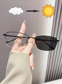 变色时尚金属半框眼镜，男女通用经典设计，适合户外、旅行、海滩、电脑、阅读、游戏、电视、电话、复古方形商务/学院风格， - 彩色 - 查看 10