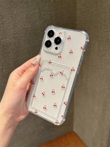 樱桃图案 TPU 卡槽透明手机壳 适用于 Apple 11/12/13/14/12 Pro Max/14 Pro/15/X/XR/7/8 Plus - 彩色 - 查看 3