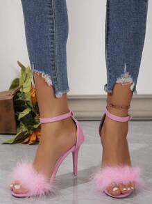 2024 New Elegant Sexy Fashion Casual Nightclub Non-Slip Versatile Fluffy Women High Heel Sandals