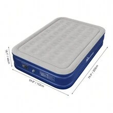 Inflatable Air Bed Built-In Pump Double Size High Raised Airbed Camping Mattress - 藍色 - 查看 6
