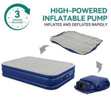 Inflatable Air Bed Built-In Pump Double Size High Raised Airbed Camping Mattress - 藍色 - 查看 4