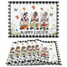 1入組復活節餐墊，黑白格紋掛飾花卉春夏防滑耐熱亞麻布餐墊，可水洗農舍家居廚房裝飾野餐毯 - 白色 - 查看 1