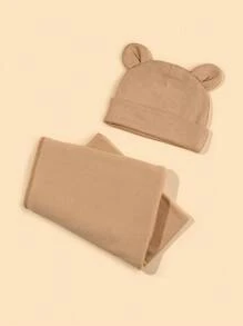 Conjunto de gorro y manta de envolvente para bebé recién nacido, gorro con estampado de orejas de dibujos animados y manta envolvente, regalo de amor para San Valentín