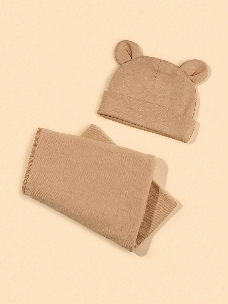 Conjunto de gorro y manta de envolvente para bebé recién nacido, gorro con estampado de orejas de dibujos animados y manta envolvente, regalo de amor para San Valentín