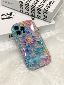 1pc Fashionable Floral Glossy Printed Shockproof Phone Case, Compatible With IPhone 11/12/13/14/15 Pro Max And Compatible With Samsung Galaxy A04/A05/A13/A14/A15/A24/A25/A35/A54/A55/S23/S24 Waterproof Anti-Fall Scratch Resistant,International Version, Not The Domestic Version - Multicolor - View 4