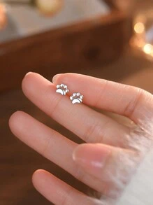 1 par de aretes con huellas de gato y perro de plata esterlina 925, aretes delicados de perro, aretes de cachorro para dueños de todas las razas de perros, aretes de huellas de perro para mujeres