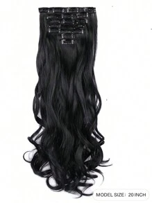 7 Piece Set 16 Clips Synthetic 24 Inch Long Curly Hair Wig Heat Resistant Hair Clip Gradient Black Brown Gold Ladies - Black - View 3