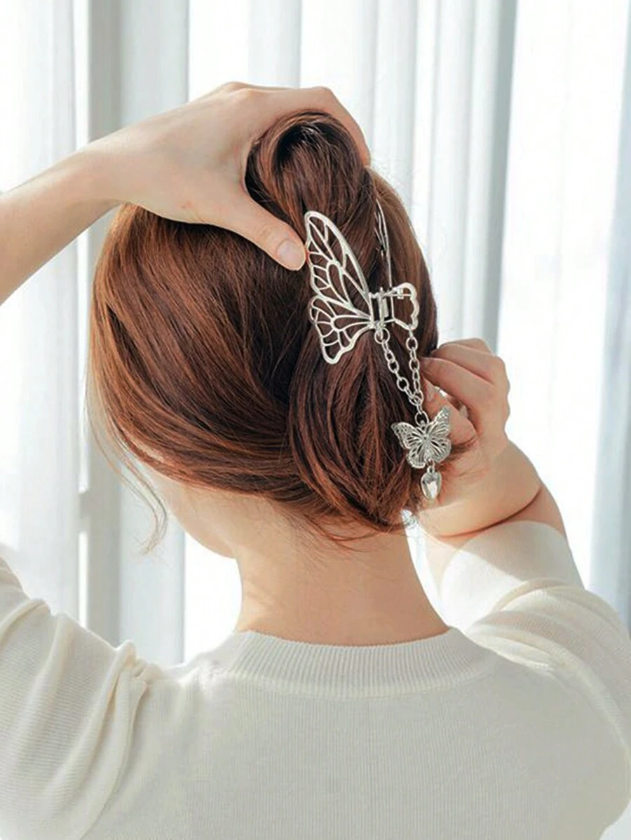 件金屬鏤空蝴蝶設計女式髮夾，髮飾