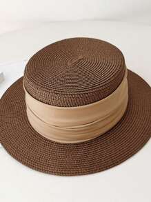 1頂女性扁平頂草帽，海灘度假遮陽帽，適合戶外旅行