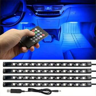 Light Up Your Car With 4Pcs 48 LEDs Neon LED Interior Lights - Music Sync, Wireless Remote Control & Auto RGB Decorative Lamps! Good Vibe Car Accessories