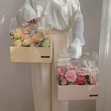 1 o 5 piezas Cajas de pastel con diseño de flores, caja de pastel transparente portátil, caja decorativa con diseño de flores, caja para arreglos florales o de frutas para el Día de San Valentín, caja de flores PVC, al por mayor - Naranja - Ver 10