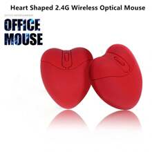 1pc Red Unique Heart Shaped 2.4G Wireless Optical Mouse, 1600DPI Office Mouse, Lovely Heart Shaped Optical Wireless Mouse Stable Handling Optical Tracking Wireless Mouse,Nice Gift For Girlfriend Colleague Mother Sister - Red - View 1