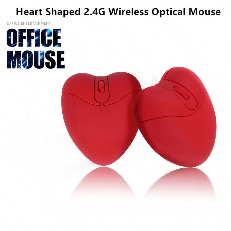 1pc Red Unique Heart Shaped 2.4G Wireless Optical Mouse, 1600DPI Office Mouse, Lovely Heart Shaped Optical Wireless Mouse Stable Handling Optical Tracking Wireless Mouse,Nice Gift For Girlfriend Colleague Mother Sister - Red - View 1