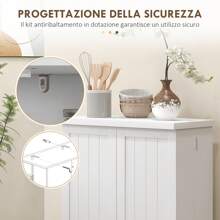 HOMCOM Armadio da Cucina con 5 Ripiani Centrali e 2 Ripiani Laterali a 6 Livelli, Mobile da Cucina in MDF, 60x30x104 cm, Bianco - Bianco - Visualizzare 7