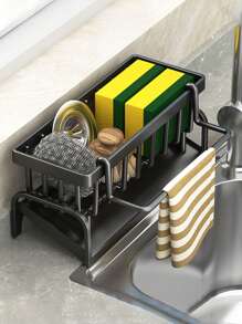 Multi Functional Kitchen Storage Rack, 1 Sink Sponge Drain Rack, Can Hang Cleaning Cloth, ABS Plastic Material, Can Store Cleaning Tools, Organize Sink Countertops, Optimize Storage Space, Kitchen, Shower Room, Practical Small Gifts For Friends, Wives, And Parents
