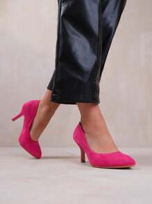 Where’s That From Paola Mid High Heel Court Pump Shoes With Pointed Toe In Suede - FuchsiaSuede - View 3