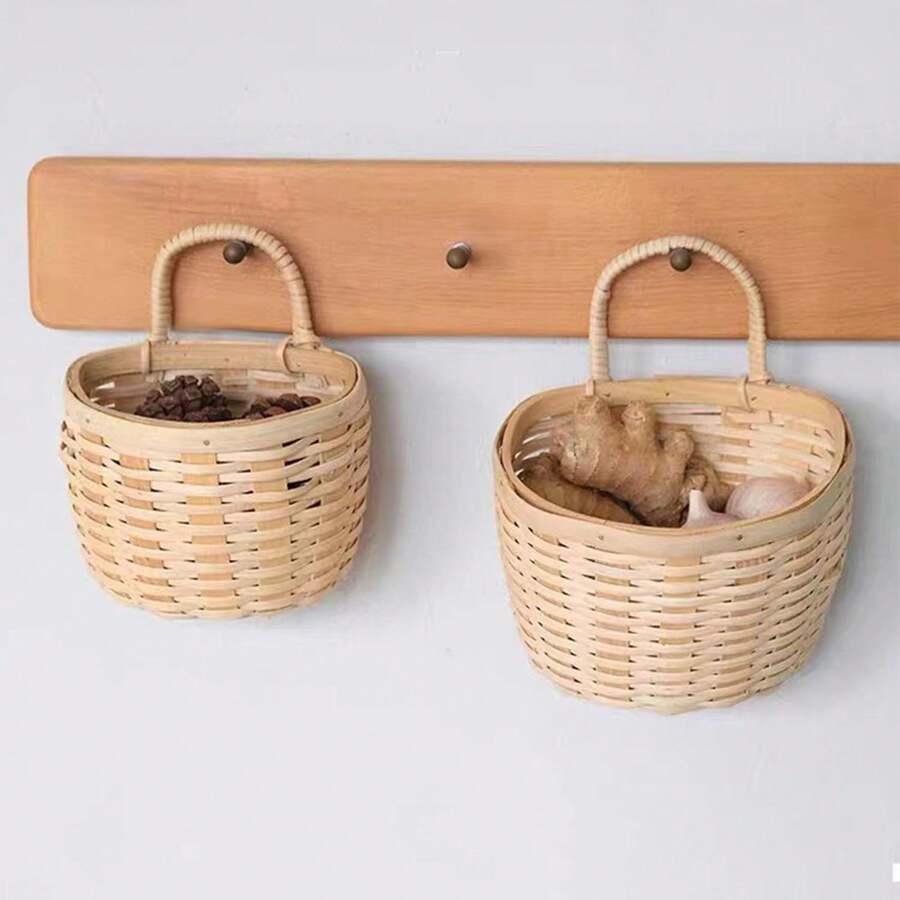 Rattan Woven Storage Basket, Kitchen Vegetable Storage Basket, Cosmetics Storage Basket, Desktop Organizer Storage Basket, A Set Of Two - Primary Color - View 1