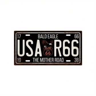 1pc Vintage Tin Sign Metal USA Route 66 Car License Plate, For Home Wall Decor, Garage, Club, Bar, Vanity Tag, Novelty Aluminum Car Plate, 6"X12"