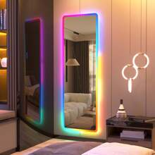 LVSOMT Full Length Mirror With LED Lights, RGB Full Body Mirror, Wall Mounted Lighted Mirror, Over The Door Hanging Mirror, 14 LED Light + Dimmable Brightness + Adjustable Speed, 47" X 16" - 亞克力透明 - 查看 9