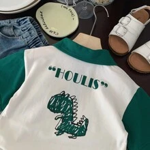 年輕男孩短袖Polo衫2024夏季新款休閒恐龍提花有領上衣時尚柔軟T卹