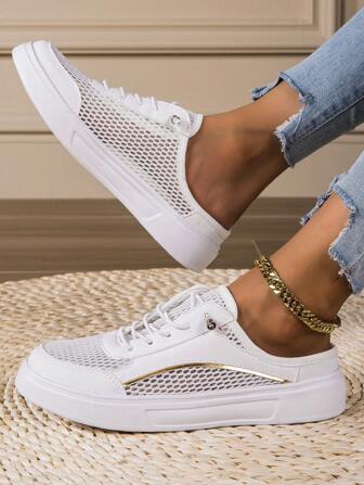 Women's Half-Slippers, Low Vamp Fashionable Casual Shoes With Non-Slip Flat Soles, Slippers, Breathable, Lightweight Mesh Shoes