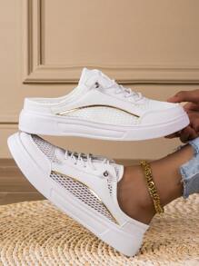 Damskie pół-pantofle, modne, codzienne buty z antypoślizgową, płaską podeszwą, kapcie, oddychające, lekkie buty z siateczki