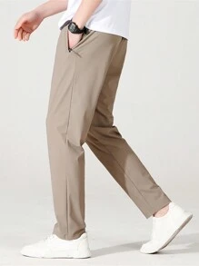 Calças esportivas casuais masculinas estilo namorado, calças leves de tecido de seda gelada para caminhadas, ciclismo, outono - Caqui - Ver 3