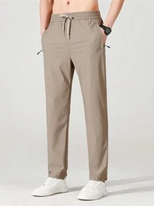 Calças esportivas casuais masculinas estilo namorado, calças leves de tecido de seda gelada para caminhadas, ciclismo, outono - Caqui - Ver 7