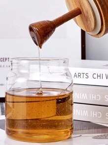 Acacia Honey Jar Lid With Dipper Wooden Cover Dip Stick Glass Container Seal Cover Storage Cover,Kitchen,Christmas Gift - one-size - View 4