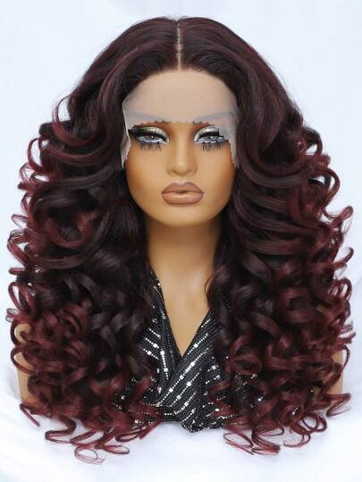 باروكة شعر صناعي ذات قطعة أمامية من الدانتيل قياس 24 بوصة ، 13x5x1.5 ، مجعدة للنساء ذات جزء حرف T ، شعر صناعي بدون غراء، كثافة 180٪، مثبتة مسبقًا للشعر الأمامي، من ألياف محمولة على الحرارة