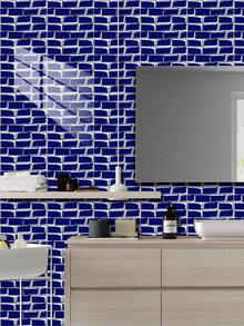 10入組家居裝飾性自粘PVC貼磁磚，適用於牆壁，臥室，浴室和廚房 - 藍色 - 查看 7