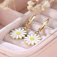 1pair Delicate Yellow Daisy Flower Shaped Earrings For Women, Engagement/Wedding Ear Jewelry, Perfect Gift For Sisters/Mothers Valentines - Earrings - View 2