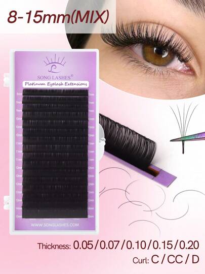 SONG LASHES Grafting Eyelash Extension Natural C CC D Curling Russian Volume 0.05 0.07 0.10 0.15 0.20 Lengthlash Clusters,Eyelash Clusters,Individual Eyelashes,Lashes,Fake Lashes