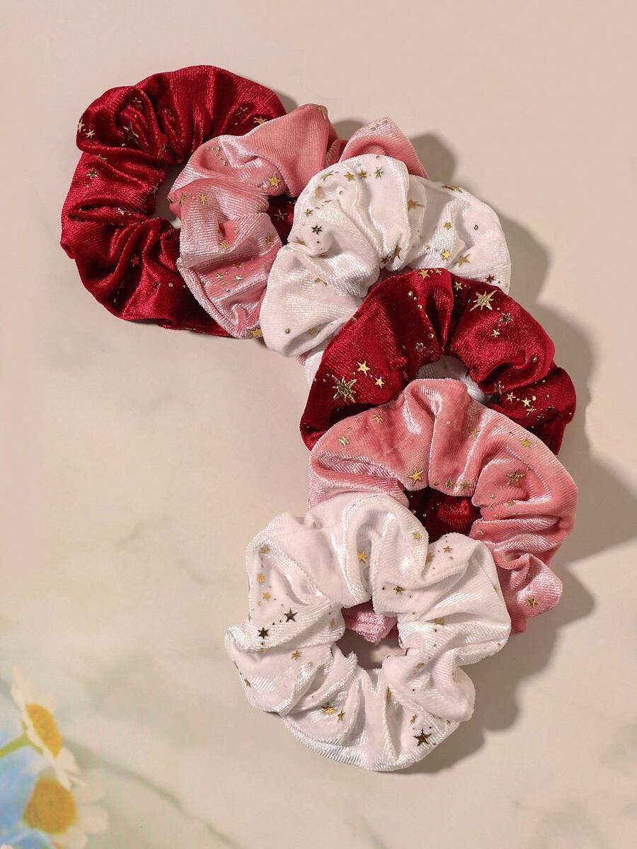 6 pièces/set Chouchous en velours dorés avec étoiles, accessoires pour cheveux
