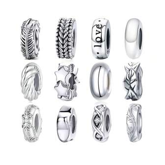 bamoer 1 PC 925 Sterling Silver Silicone Spacer Beads Simple Feather Stopper Beads For Women Girl Bracelet And Necklace DIY Fine Jewelry