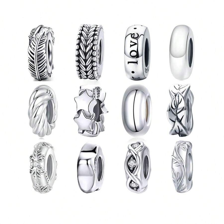 bamoer 1 PC 925 Sterling Silver Silicone Spacer Beads Simple Feather Stopper Beads For Women Girl Bracelet And Necklace DIY Fine Jewelry