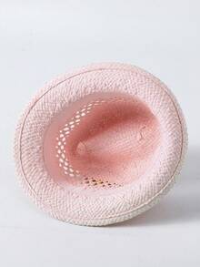 1入組幼兒女童時尚蕾絲蝴蝶結滾邊太陽帽，透氣中空圓桶帽適用於春夏親子戶外活動 - 粉色 - 查看 6